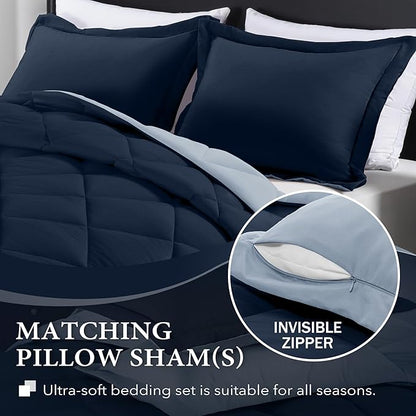 downluxe Twin Comforter Set - Blue and Sapphire Twin Comforter, Soft Bedding Sets for All Seasons -2 Pieces - 1 Comforter (66"x92") and 1 Pillow Sham(20"x26")