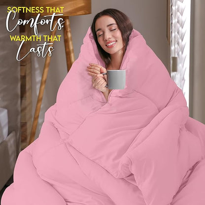 Utopia Bedding Comforter Duvet Insert, Quilted Comforter with Corner Tabs, Box Stitched Down Alternative Comforters Twin Size (Pink)
