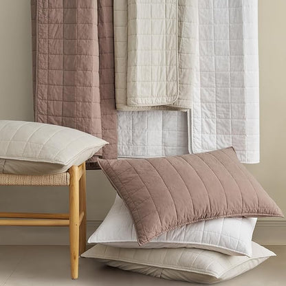 EVERGRACEHOME 100% Cotton Box Stitch Quilt Bedding Set King Size 3 Pieces, Garment-Washed Lightweight Soft Cozy Coverlet, Oversized Quilted Bedspread Sets with 2 Shams for All Season, Bright White
