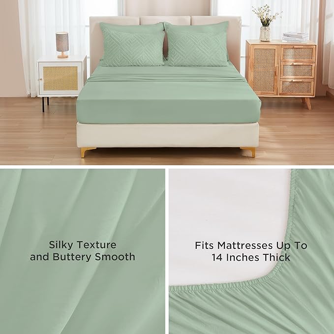 Andency Super King Comforter Set Sage Green - 7 Pieces Bed in a Bag Super King Bedding Comforter Sets, Tufted Lightweight Fluffy Bed Set with Comforter, Sheets, Pillowcases & Shams
