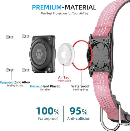 Upgrade Dog Collar with AirTag Holder, IP68 Waterproof, Pink, L | Built-in Water Resistant AirTag holder, 1000D Nylon, Reflective Stitching for Night Visibility, Soft padding for Comfort
