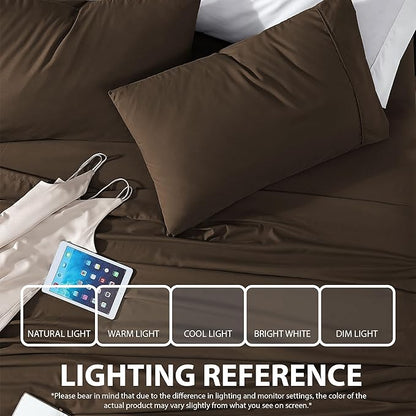 Cathay Home Essentials Ultra Soft Hypoallergenic Wrinkle Resistant Double Brushed Microfiber Bedding Sheet Set, Brown, Queen