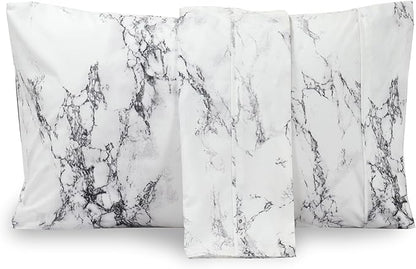 Elegant Comfort Luxury Ultra-Soft 2-Piece Pillowcase Set - 1500 Premium Hotel Quality Microfiber Double Brushed - Wrinkle Resistant, Standard/Queen, Marble Pattern White