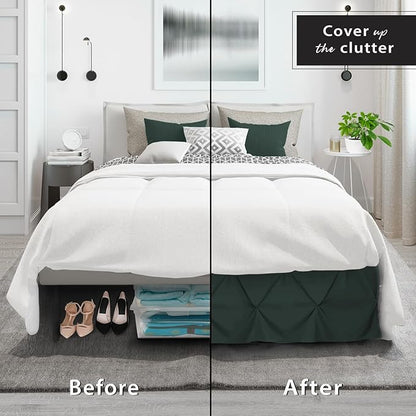 Nestl Forest Green Bed Skirt Twin Size, Pinch Pleat Twin Bed Skirt, 14" Inch Drop Twin Bedskirt, Hotel Quality Forest Green Bed Skirts, Microfiber Bedskirt for Twin Bed, Forest Green Twin Bed Skirt