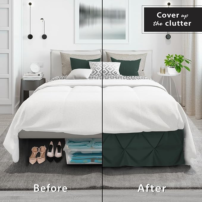 Nestl Forest Green Bed Skirt Queen Size, Pinch Pleat Queen Bed Skirt, 14" Inch Drop Queen Bedskirt Hotel Quality Forest Green Bed Skirts Microfiber Bedskirt for Queen Bed, Forest Green Queen Bed Skirt