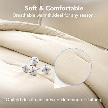King Comforter Set Cream,3PCS Soft Lightweight Breathable Bedding Comforter for All Season, King Size(104''×90'' Comforter & 2 Pillowcases)