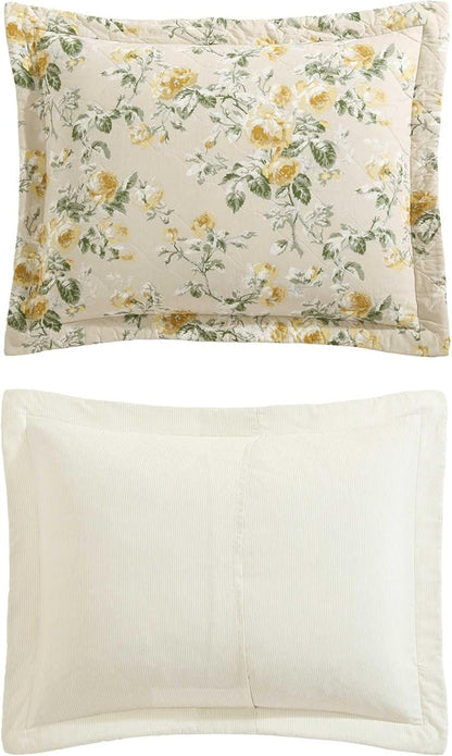 Laura Ashley - King Quilt Set, Reversible Cotton Bedding with Matching Shams, Lightweight Home Decor for All Seasons (Roses Gold, King)