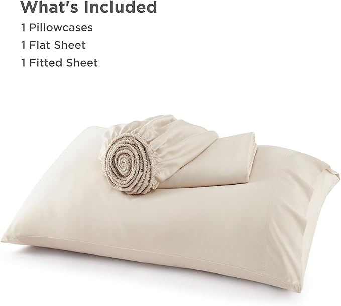 Bedsure Cooling Sheets Twin XL, Rayon Derived from Bamboo, PureWoven, Breathable & Soft Twin XL Sheet Sets, Deep Pocket Up to 16 Inches, Hotel Luxury Silky Dorm Bedding for Hot Sleepers, Light Beige