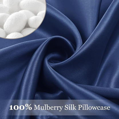 Adubor 100% Silk Pillowcase - Mulberry Silk Pillow Cases, 22 Momme 6A Grade Fibers, Silk Pillow Case for Hair and Skin Health, with Hidden Zipper (Queen 20''x30'', Navy Blue, 1PC)