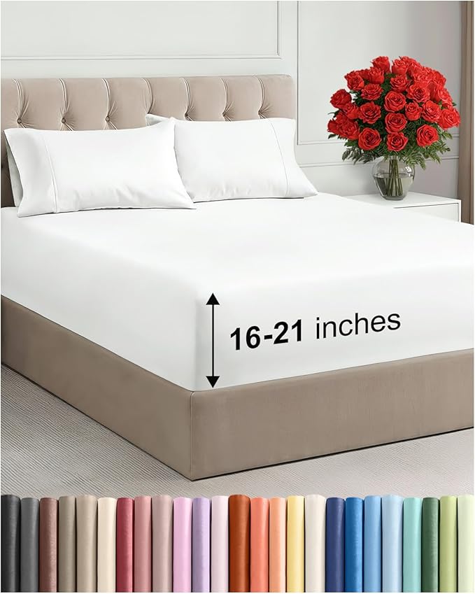 Extra Deep Pocket Queen Size Sheet Set - 4 Piece Breathable & Cooling Bed Sheets - Hotel Luxury Bedding with 16 to 21 inch Extra Deep Pockets - Ultra-Soft, Fade & Wrinkle Resistant - Oeko-Tex - White