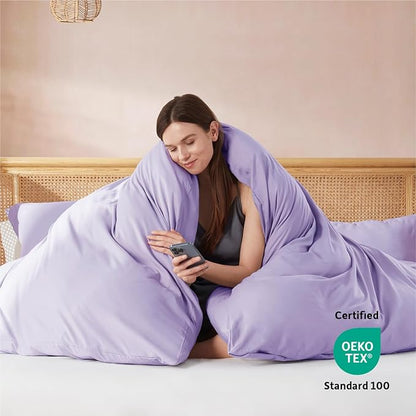 Nestl Lavender Duvet Cover Queen Size - Soft Double Brushed Queen Duvet Cover Set, 3 Piece, with Button Closure, 1 Duvet Cover 90x90 inches and 2 Pillow Shams