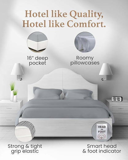 Good Sleep Bedding King Size Sheets Set Deep Pockets - 4 Pc, King Sheet Set, Egyptian Cotton Bedsheets King Size Bed, FIts Upto 16 Inch - Light Grey