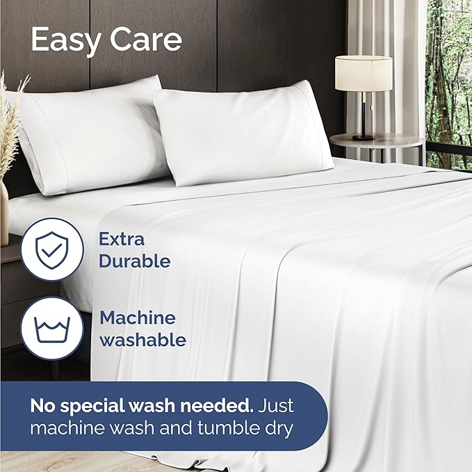 100% Rayon Derived From Bamboo - Bamboo Sheets Twin Size - Cooling Sheets for Twin - Ultra Soft, Breathable & Hotel Luxury Bedding - 1 Flat & 1 Fitted & 1 Pillowcase w/ 16 Inch Deep Pockets - White