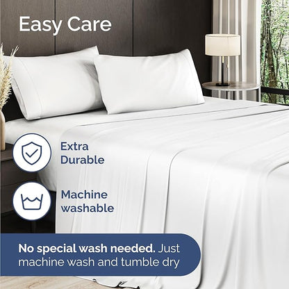 100% Rayon Derived From Bamboo - Bamboo Sheets Twin Size - Cooling Sheets for Twin - Ultra Soft, Breathable & Hotel Luxury Bedding - 1 Flat & 1 Fitted & 1 Pillowcase w/ 16 Inch Deep Pockets - White