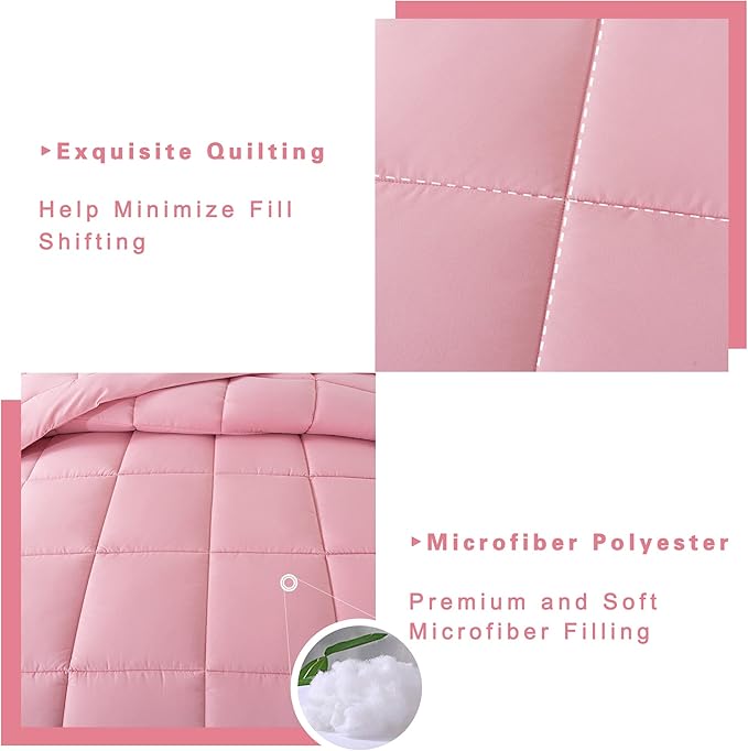 DOWNCOOL King Size Comforter Set -All Season Bedding Comforters Sets with 2 Pillow Cases -3 Pieces Bed Set Down Alternative King Bedding Set -Pink King Comforter Set(102"x90")