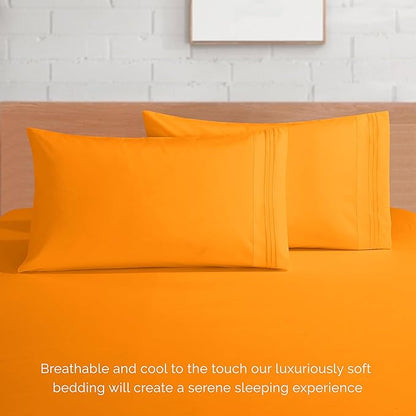 Elegant Comfort Luxurious 1500 Premium Hotel Quality Microfiber 4-Piece Sheet Set, 18-24 Inches Deep - Extra Deep Pocket Sheets - Ultra Soft 4PC Deep Pocket Sheets, California King, Orange