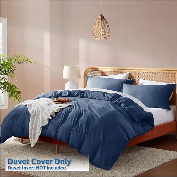 Nestl Navy Blue California King Duvet Cover Sets - Soft Double Brushed Cal King Duvet Cover, 3 Piece, with Button Closure, 1 Duvet Cover 104x98 inches and 2 Pillow Shams