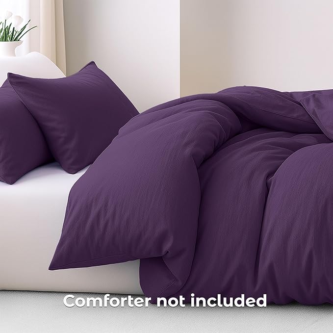 Pure Bedding Duvet Cover Queen Size - 3 Pieces Extra Soft Bedding Set, Includes 1 Duvet Cover 90x90 Inches with Zipper Closure & 2 Pillow Shams, Comforter Not Included, Purple