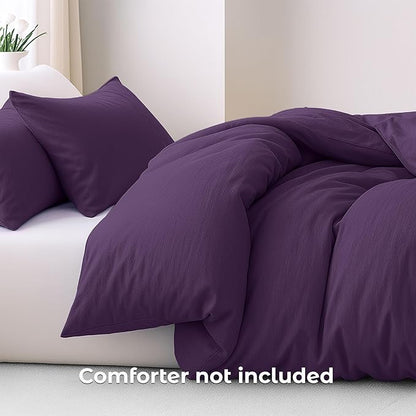Pure Bedding Duvet Cover Full Size - 3 Pieces Extra Soft Bedding Set, Includes 1 Duvet Cover 80x90 Inches with Zipper Closure & 2 Pillow Shams, Comforter Not Included, Purple