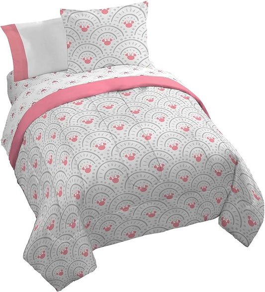 Jay Franco Disney Minnie Mouse Queen Comforter Set - 7 Piece Bedding Includes Sheet Set & Pillow Covers - Super Soft Cozy Pink Mandala Bedding