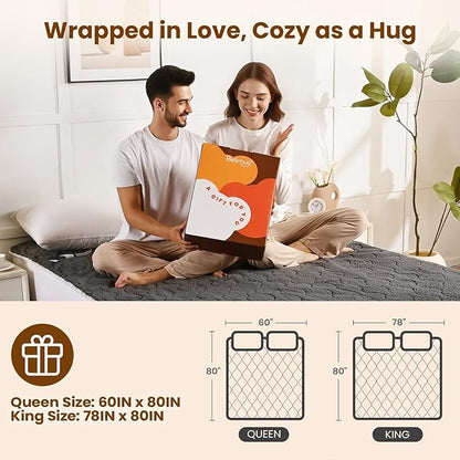 Bearhug Multi-Zone Electric Heated Mattress Pad King Size, Dual Control Bed Warmer with Memory & 11 Heat Level, 1-9H Auto Off, Individual Body & Feet Settings, Deep Pocket ETL Certified, Machine Wash
