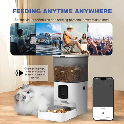 2.4G/5G Automatic Cat Feeder, 4L WiFi Food Dispenser with 10s Voice Recorder, Pet Feeder up to 10 Meals per Day, Timed Cat Feeder with Dry Food Sealed Ring