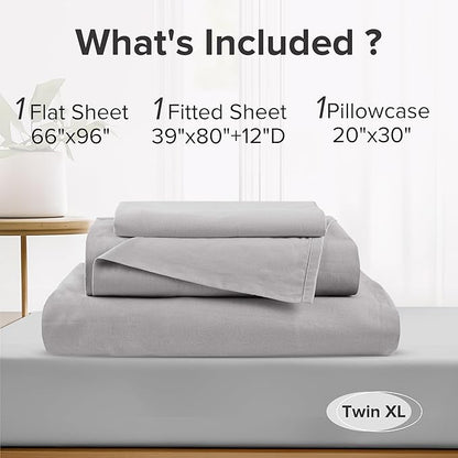 Comfort Spaces 100% Cotton Sheet Set Breathable, Lightweight, Soft with 12" Elastic Pocket Fits up to 14" Mattress, All Season Cozy Bedding, Matching Pillow Case, Twin XL Grey 3 Piece
