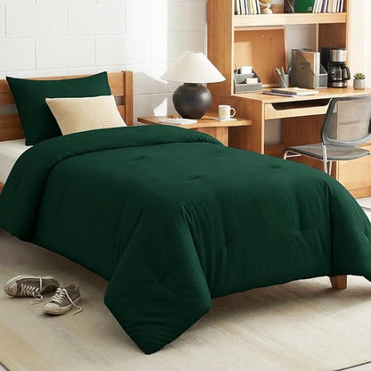 CozyLux Twin/Twin XL Comforter Set Emerald Green, 2 Pieces Twin Extra Long Solid Breathable Bedding Sets College Dorm, Luxury Soft Bed Set with Down Alternative Comforter and 1 Pillowcase All Seasons