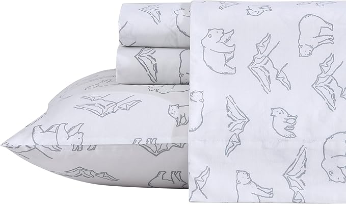 Eddie Bauer- Twin Sheet Set, Cotton Percale Bed Sheets, Crisp & Cool, Lightweight & Breathable, Dorm Essentials (Smokey Bear Camp Grey, Twin)