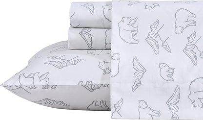 Eddie Bauer- Twin Sheet Set, Cotton Percale Bed Sheets, Crisp & Cool, Lightweight & Breathable, Dorm Essentials (Smokey Bear Camp Grey, Twin)