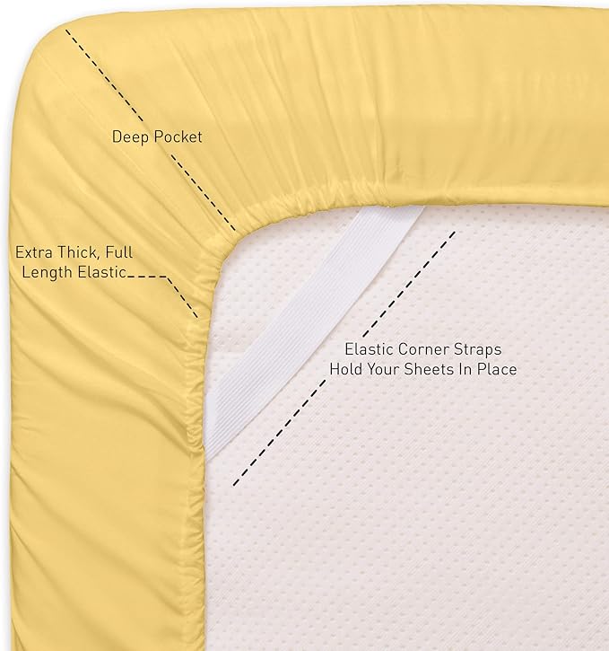 Sweet Home Collection Quality Deep Pocket Bed Sheet Set - 2 Extra Pillow Cases, Value, Twin XL, Yellow, 4 Piece (Pack of 12, 48 Count Total)