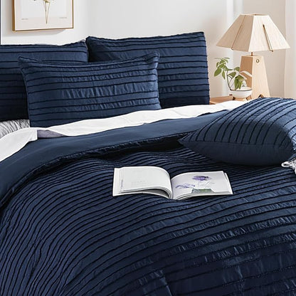 NEXHOME PRO Duvet Cover Full,Navy 3 Pieces Boho Tufted Duvet Cover Set, Soft and Lightweight 100% Washed Microfiber Comforter Cover Set for All Season(Navy Full, 80 x 90)-No Comforter