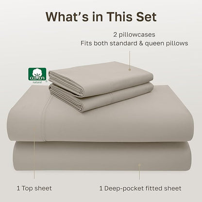 California Design Den Queen Size Sheets Deep Pocket Set - Luxury 600 Thread Count Sateen, Natural 100% Cotton Queen Sheets, Fully Elasticized, Crisp, Cool and Durable Hotel Style Bedding - Soft Linen