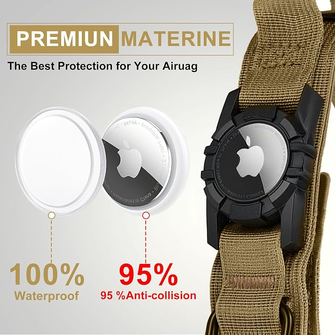 Tactical AirTag Dog Collar Leash Set - Heavy Duty, Adjustable GPS Collar | Compatible with Apple AirTag, with Holder & Control Handle for Medium/Large Dogs [ Brown, M ]