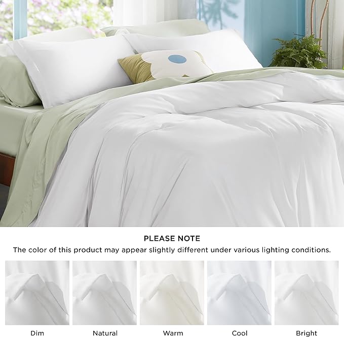 Bedsure Duvet Cover Queen Size - Moisture-Wicking, Silky Eucalyptus Lyocell Cotton Hybrid Comforter Cover Set for Hot Sleeper - GentleSoft™ and Breathable, Cooling Bedding Set, Bright White