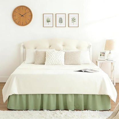 RIMELA Bed Skirt Twin Size 15 Inch Drop, Wrap Around Elastic Bedskirt for Home, Room Decoration for Women, Pleated Adjustable Dust Ruffle, Light Green, Easy to Install