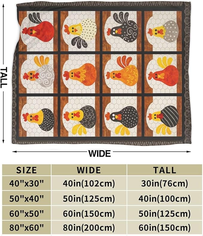 Chicken Blanket Super Soft Warm Fluffy Fleece Flannel Rooster Animal Throw Blanket Cozy Fuzzy Plush Stuff Bedding Blankets Gifts for Women Kids Boys Girls Adults 60"X50"