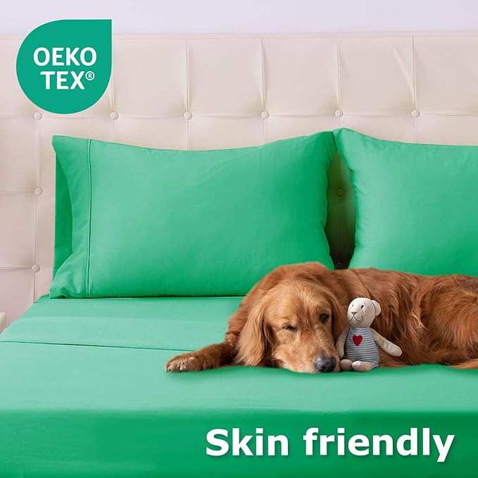 Queen Size Bed Sheet Set - 4 Piece Soft Microfiber Sheets with Deep Pockets, Cooling Technology, and Wrinkle-Free Pillowcase. Hotel-Quality, Durable Bedding, Mint Green