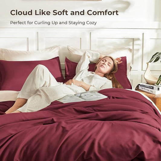 Litanika Burgundy Red Comforter Set King Size, 3 Pieces Lightweight Solid Bedding Comforter Set, All Season Fluffy Bed Set (104x90In Comforter & 2 Pillowcases)