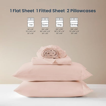 SLEEP ZONE Nanotex Super Soft Cooling King Bed Sheets Set for Kids 3 Piece - Easy Care Fitted Flat Sheet & Pillowcase Sets - Wrinkle Free,Fade Resistant,Deep Pocket 16",Rose Pink,King