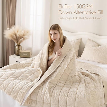 Oversized King Greek Velvet Quilt Set, 3× Softer Luxe Sheen, 100% Cotton Backing, 150GSM Down-Alternative Fill, Extra-Wide 112×106" Hotel-Style Luxury Coverage (1 Quilt + 2 Pillow Shams), Sandshell