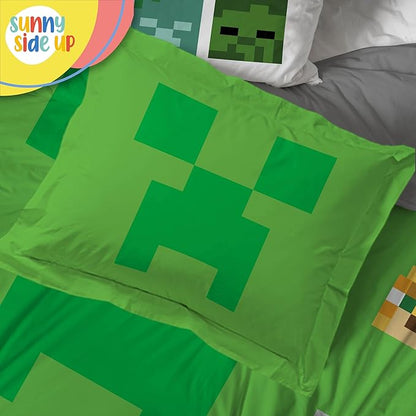 Sunny Side Up Minecraft Full Comforter Set - 7 Piece Kids Bedding Includes Comforter, Sheets & Pillow Cover - Super Soft Gamer Microfiber Bed Set