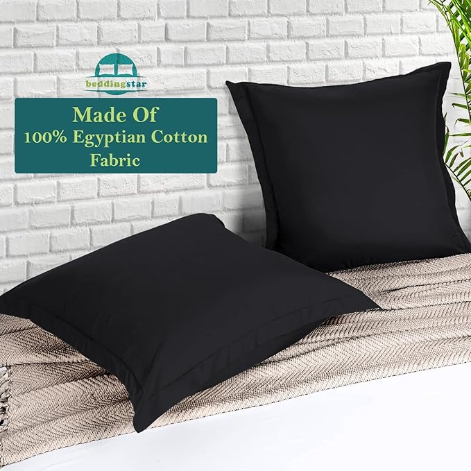 Euro Sham Covers 28x28 Set of 2 Black 600 Thread Count 100% Egyptian Cotton Pack of 2 Euro 28x28 Pillow Cover Cushion Cover Cases Soft Skin Friendly European Size Decorative Square Pillow Shams