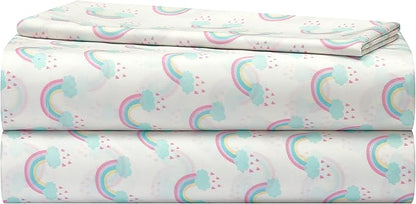 Heritage Kids 3 Piece Twin Sheet Set – Rainbow Print – Includes Flat Sheet, Fitted Sheet & Pillowcase – Soft Microfiber Bedding for Girls – Fits Standard Twin Bed
