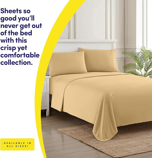 1500 Supreme Collection Full Sheet Sets Camel - Luxury Hotel Bed Sheets and Pillowcase Set for Full Mattress - Extra Soft, Elastic Corner Straps, Deep Pocket Sheets, Full Camel