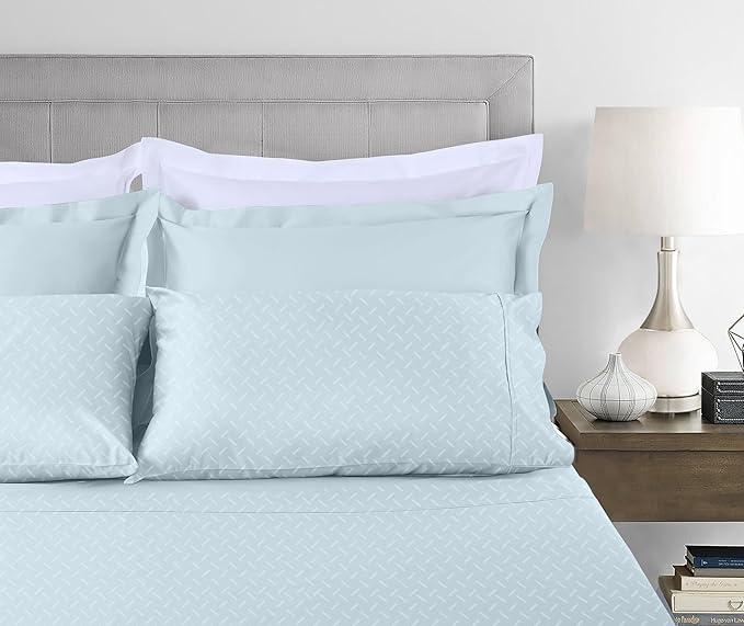 Threadmill Cotton Twin XL Sheet Set | 100% Cotton Sheets for Twin XL Size Bed | Damask Jacquard Sateen Twin XL Bed Sheets Set with 16” Deep Pocket | Soft Breathable 3-Piece Cooling Sheet Set | Blue