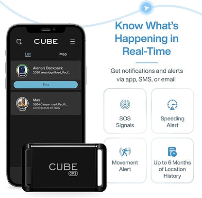 Cube GPS Tracker for Vehicles Assets Kids, Mini GPS Trackers for Dogs, Car Tracker Device: Real Time Worldwide Location SOS Pings Geo-Fencing + Rechargeable Battery Requires Subscription | IP67 Waterproof Mini GPS Tracker Device with Movement Alerts, G...