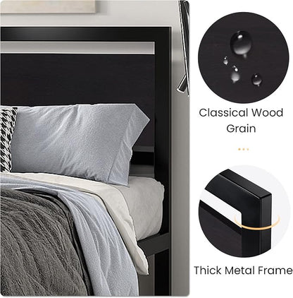 SHA CERLIN Heavy Duty Full Size Bed Frame with Modern Headboard, Black | Platform Metal Base with Square Footboard and 13 Strong Slats Support, No Box Spring Needed