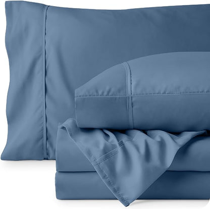 Bare Home Queen Sheet Set - 1800 Ultra-Soft Microfiber Queen Bed Sheets - Double Brushed - Deep Pockets - Easy Fit - 4 Piece Set - Bedding Sheets & Pillowcases (Queen, Coronet Blue)