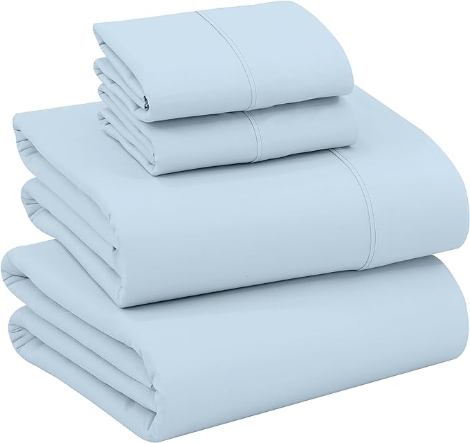 RUVANTI 100% Cotton Sheets – California King Percale Bedding, Cooling & Breathable, Durable with a Crisp, Soft & Comfortable Feel, 14" Deep Pocket, 4-Piece Set, Baby Blue